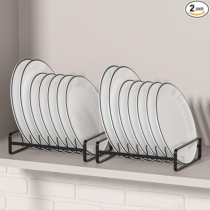 730 HOUSE - 2-Pack Black Metal Dish Storage Racks, Kitchen Plate Organizer, Space-Saving Design for Cabinets and Countertops.