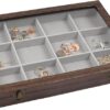 730 HOUSE - Wooden Jewelry Display Box with Glass Lid | Multi-Compartment Organizer for Earrings, Rings, Necklaces, and Accessories