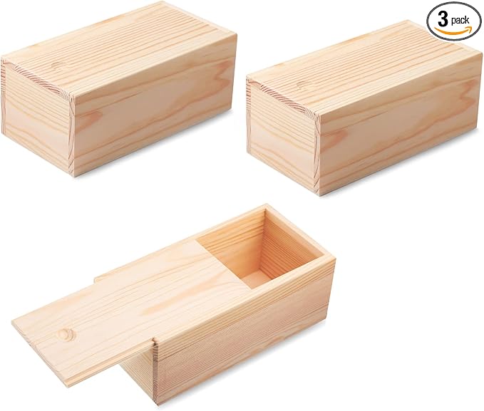 730 HOUSE - 3-Pack Natural Wooden Sliding Lid Storage Boxes | Perfect for DIY Crafts, Gift Wrapping, and Small Item Organization