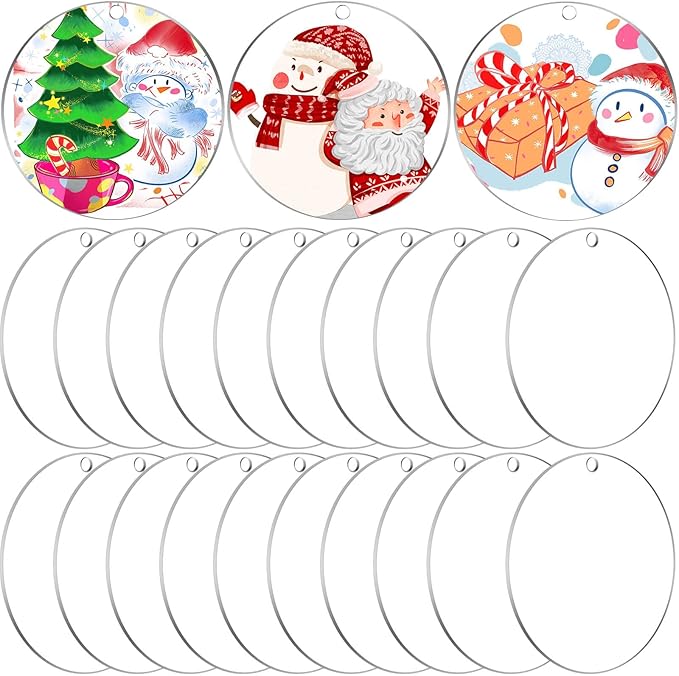 730 HOUSE - 50-Piece Cute Christmas-Themed Round Ornament Set Christmas-Themed Round Blank Hanging Tags, Creative DIY Tree Ornaments with Festive Designs.