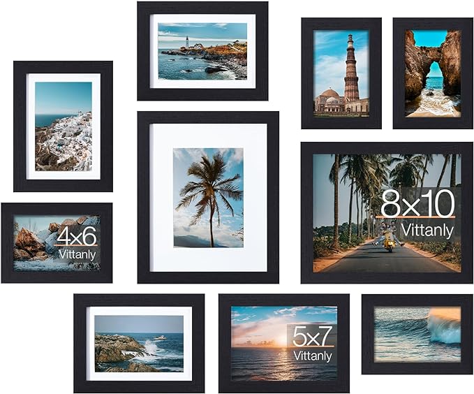730 HOUSE - 10-Piece Multi-Size Black Solid Wood Photo Frame Set