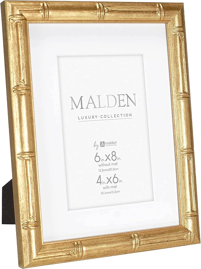 730 HOUSE - Luxury Gold 6x8 Bamboo Textured Picture Frame with 4x6 White Mat, Perfect for Photos, Décor, or Gifts.