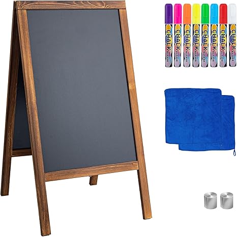 730 HOUSE - Double-Sided Wooden Erasable Chalkboard | Portable Foldable Advertising Display Board Set (Includes Fluorescent Markers and Cleaning Cloth)