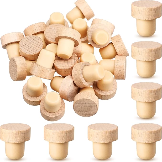 730 HOUSE - Natural Wooden Mushroom Stoppers 24 Pieces Solid Wood Furniture Hole Covers | Round Wooden Plug Caps