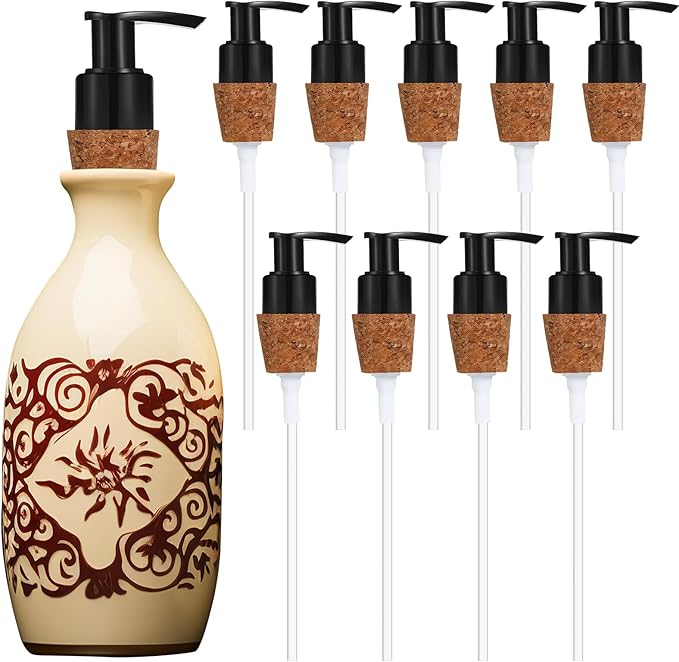 730 HOUSE - Vintage-Style Cork Liquid Dispenser Pump Tops, Set of 10, Fits Glass Bottles, Shampoo Bottles, and DIY Containers, Eco-Friendly and Durable Design.
