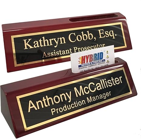 730 HOUSE - Premium Personalized Solid Wood Business Card Holder with Engraved Desk Nameplate