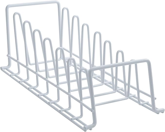 730 HOUSE - Multi-Purpose Metal Kitchen Lid Organizer/Chopping Board Holder with Anti-Slip Design, Durable White Coating, Space-Saving for Lids, Cutting Boards, and Utensils.