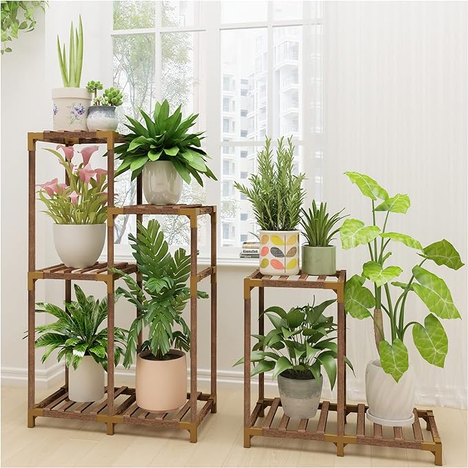 730 HOUSE - Multi-Tier Bamboo Plant Stand | Indoor & Outdoor Flower Shelf with Storage Layers