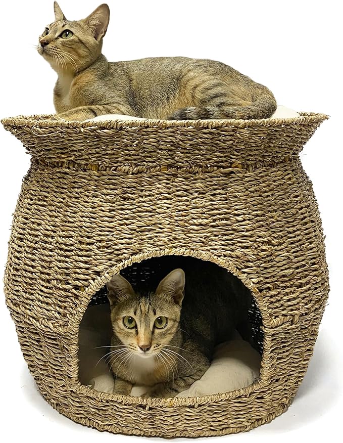 730 HOUSE - Natural Woven Cat House | Double-Layer Comfortable Cat Bed