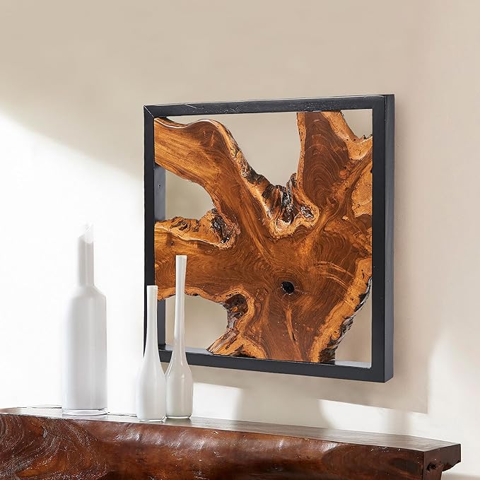 730 HOUSE - Handcrafted Natural Wood Wall Art with Metal Frame, Modern Minimalist Style