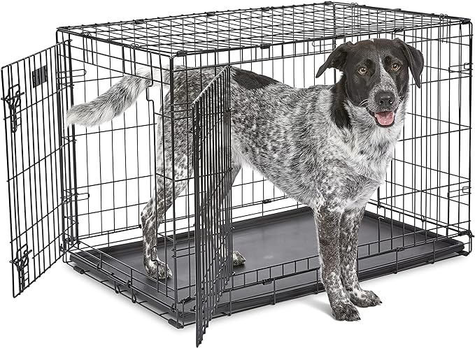 730 HOUSE - Foldable Double-Door Pet Crate | Large Dog Metal Cage | With Removable Tray and Secure Lock Design
